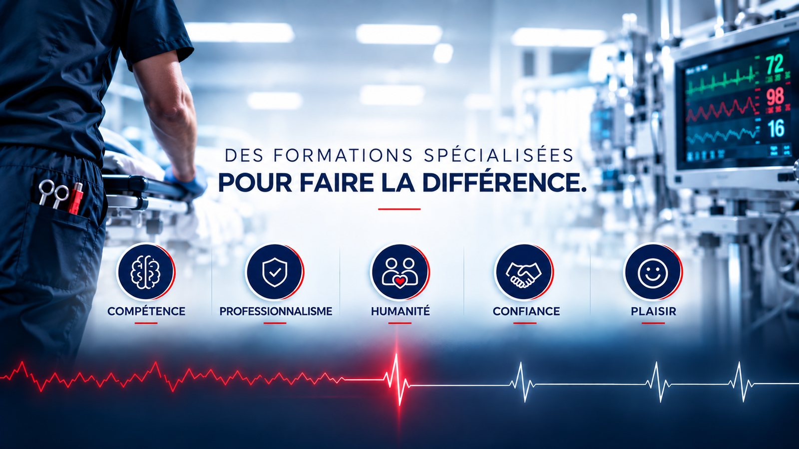 Des formations spécialisées pour faire la différence — Compétence, Professionnalisme, Humanité, Confiance, Plaisir